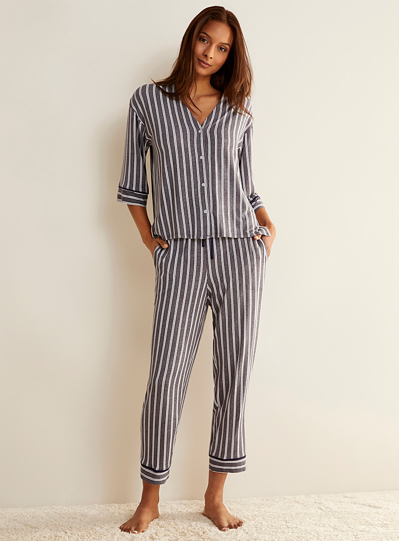 Donna Karan Light Grey Elegant stripes pyjama set for women
