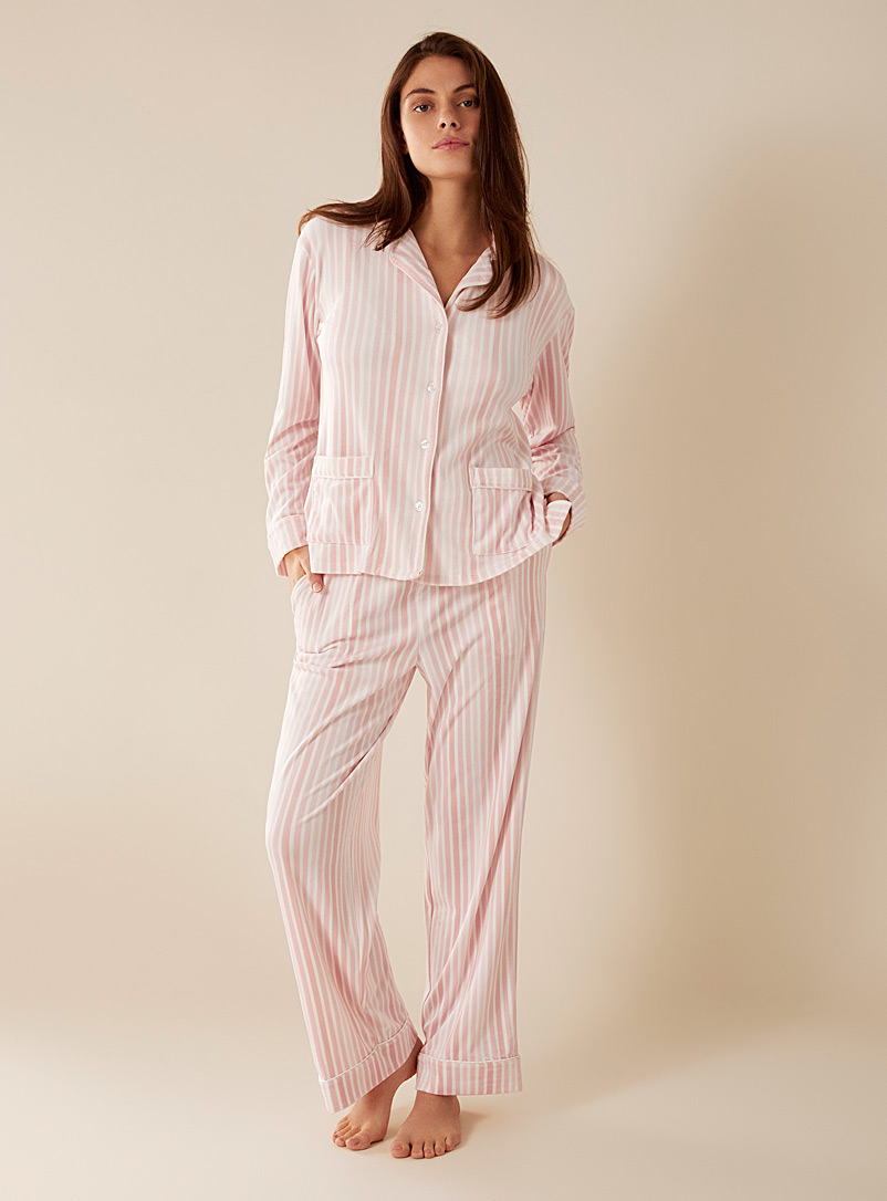 Donna Karan Ivory White Classic pattern pyjama set for women
