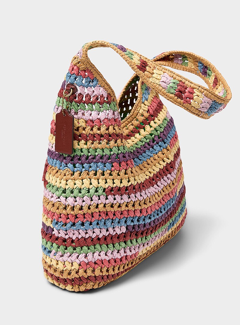 Coach: Le sac besace paille tress&eacute;e rayures color&eacute;es Assorti pour femme
