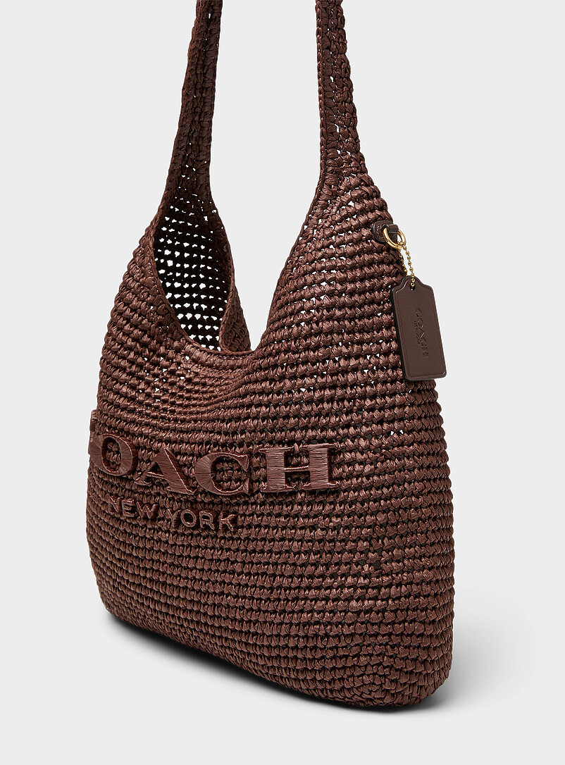 Coach: Le sac besace paille tress&eacute;e Brooklyn Chocolat - Espresso pour femme