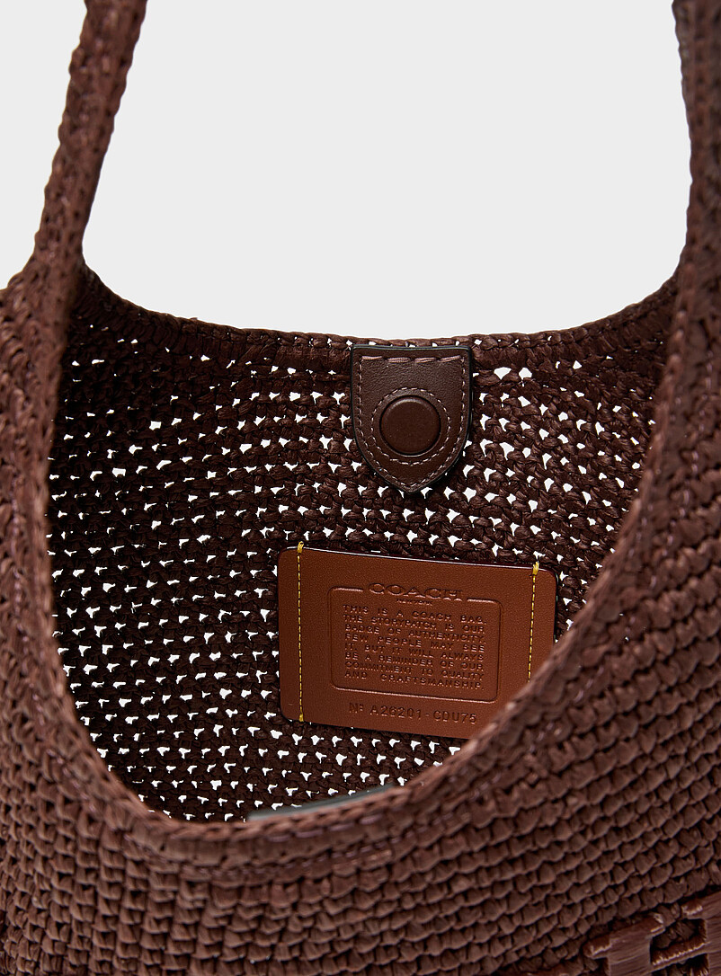 Coach: Le sac besace paille tress&eacute;e Brooklyn Chocolat - Espresso pour femme