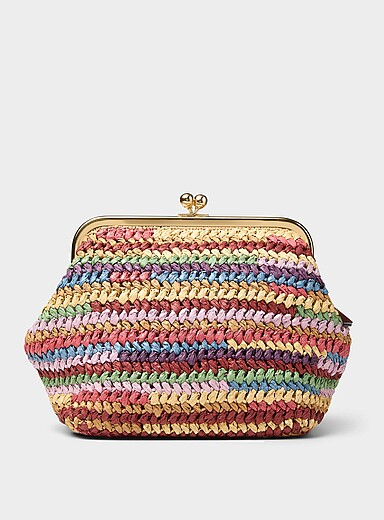 Kisslock colourful stripes woven straw minaudi&egrave;re