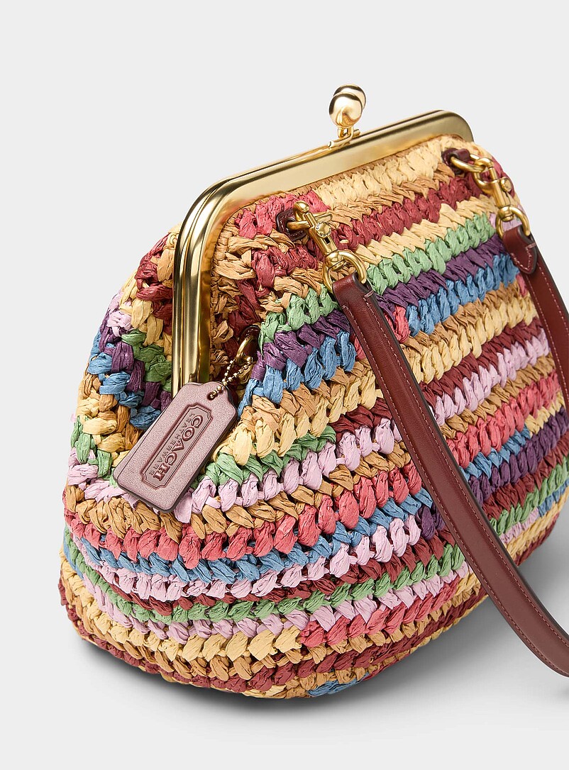 Coach Assorted Kisslock colourful stripes woven straw minaudi&egrave;re for women