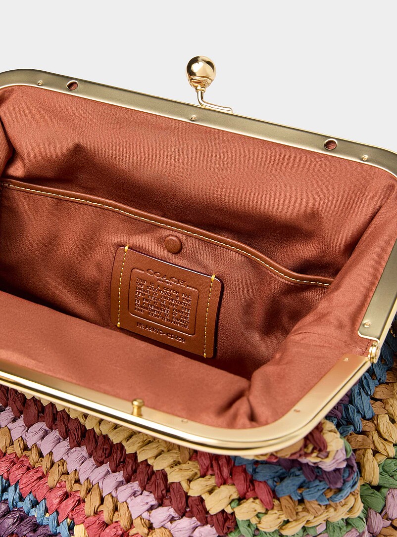 Coach Assorted Kisslock colourful stripes woven straw minaudi&egrave;re for women