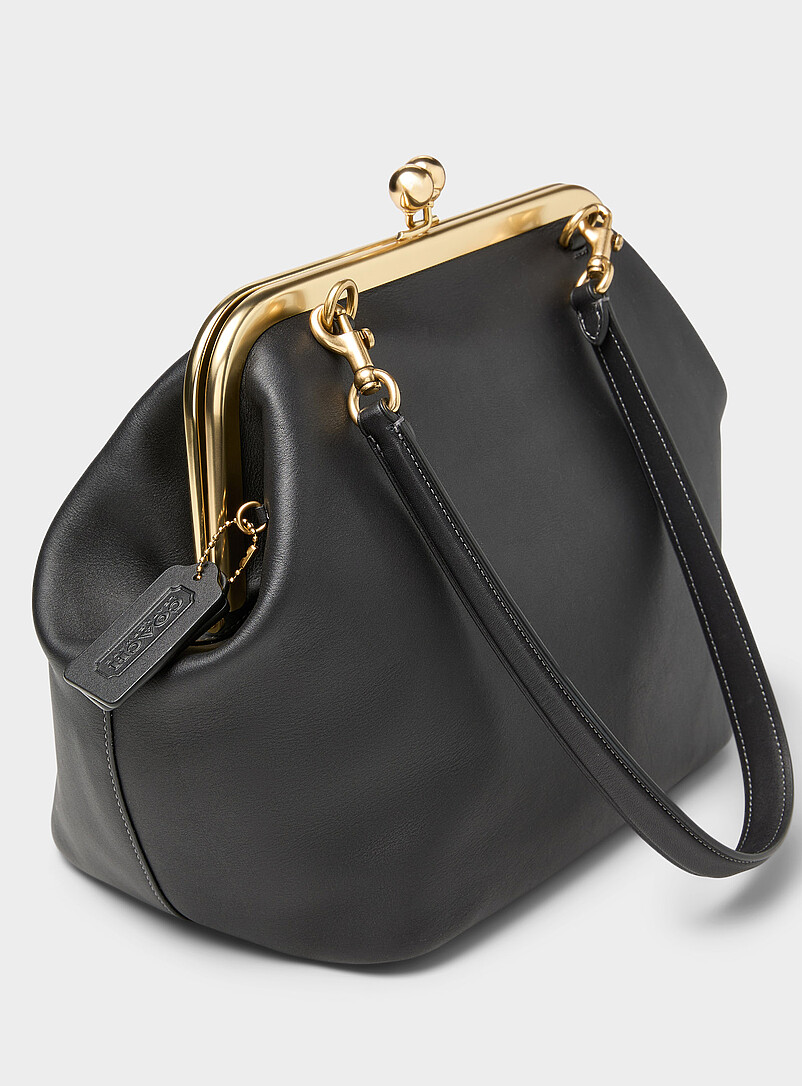 Kisslock ebony leather minaudière | Coach | Shop Women's Designer