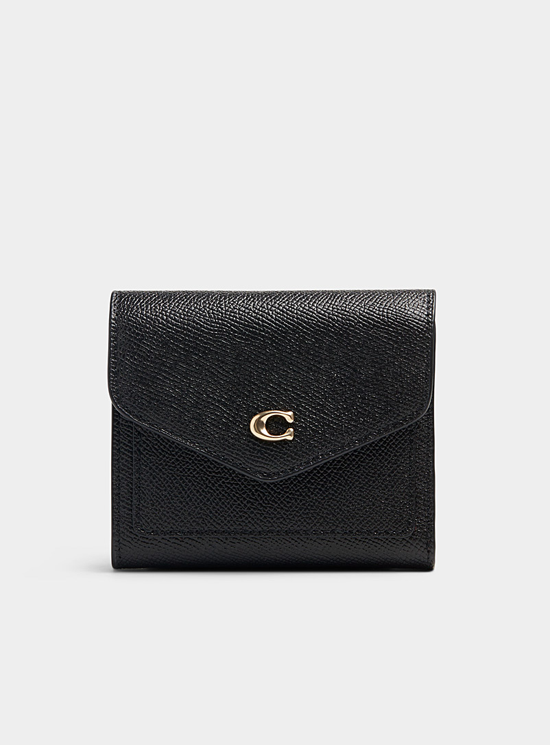 Coach Black Wyn pebbled leather mini wallet for women