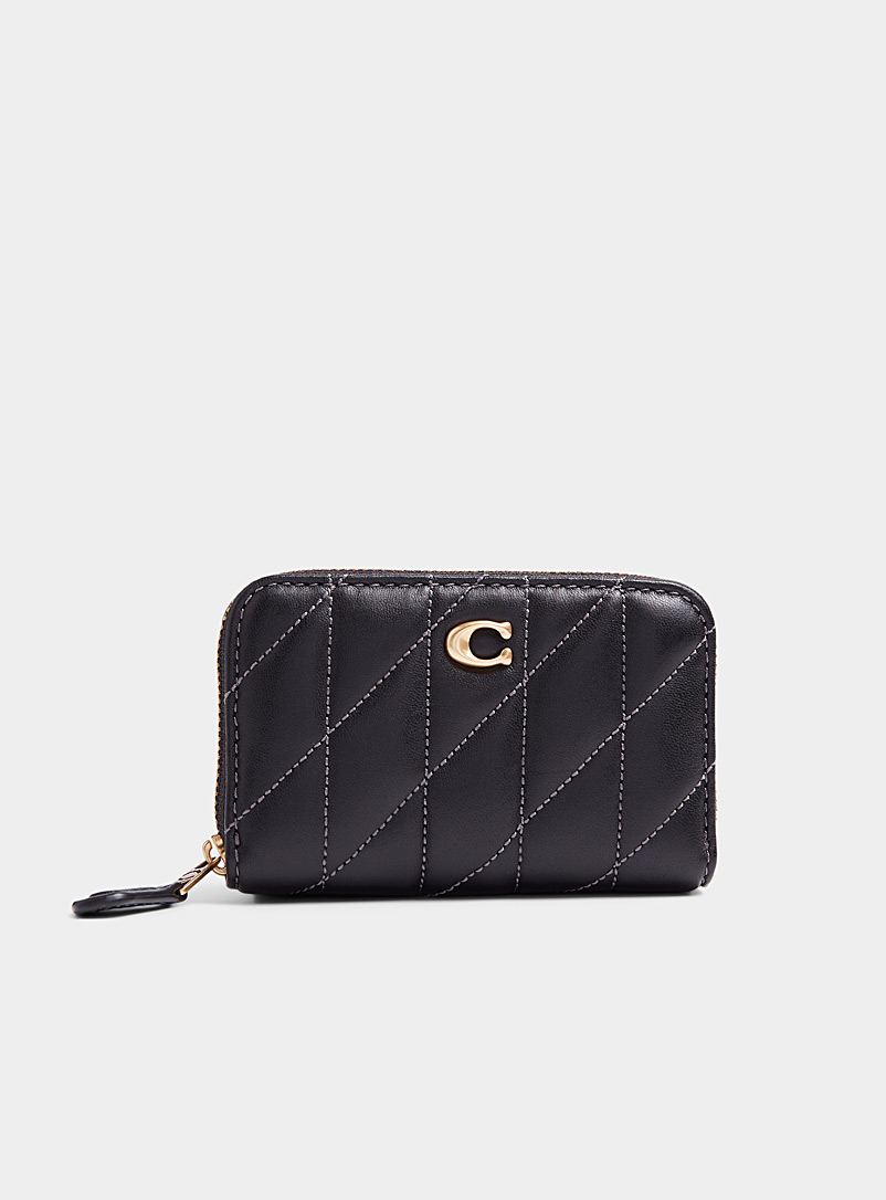 Coach Black Small geometric quilted leather wallet for women