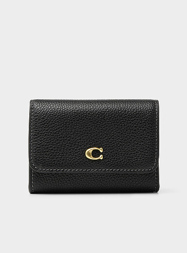 Le porte-cartes cuir grenu logo dor&eacute;