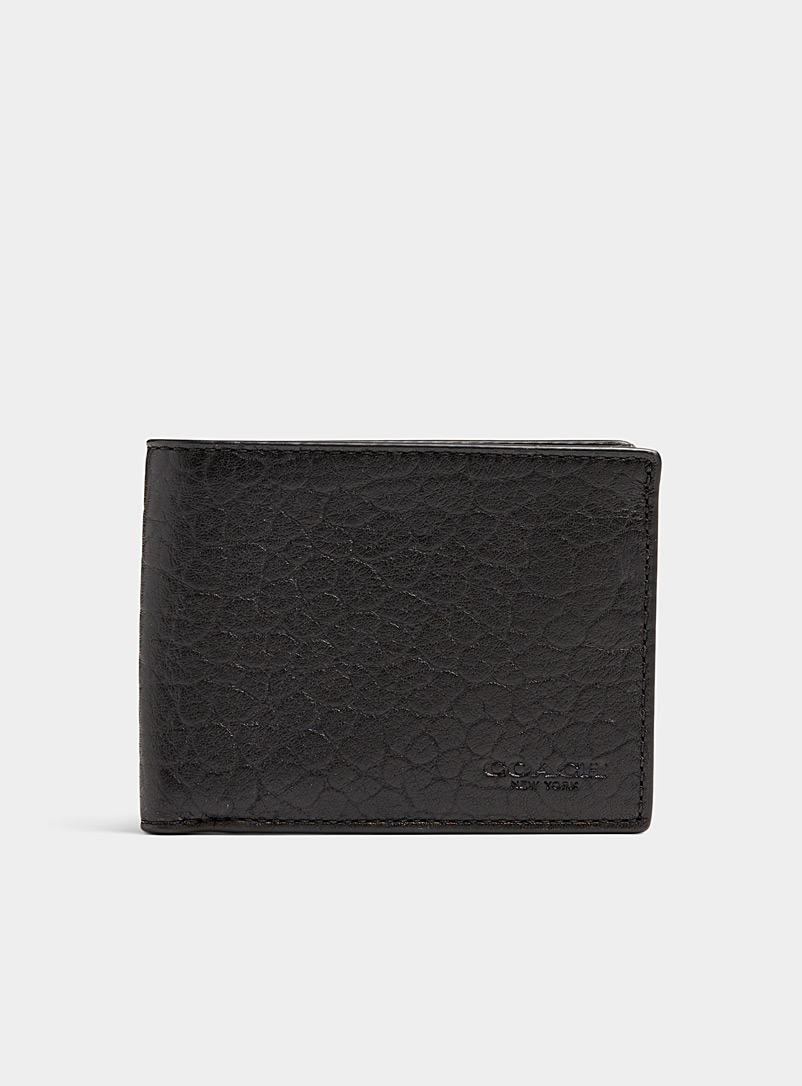 Coach Black Textured leather folded wallet for men