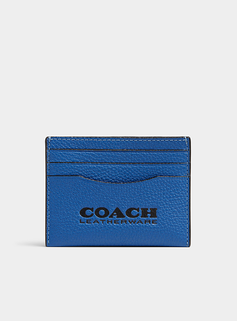 Coach Blue Blue grained leather card holder for men
