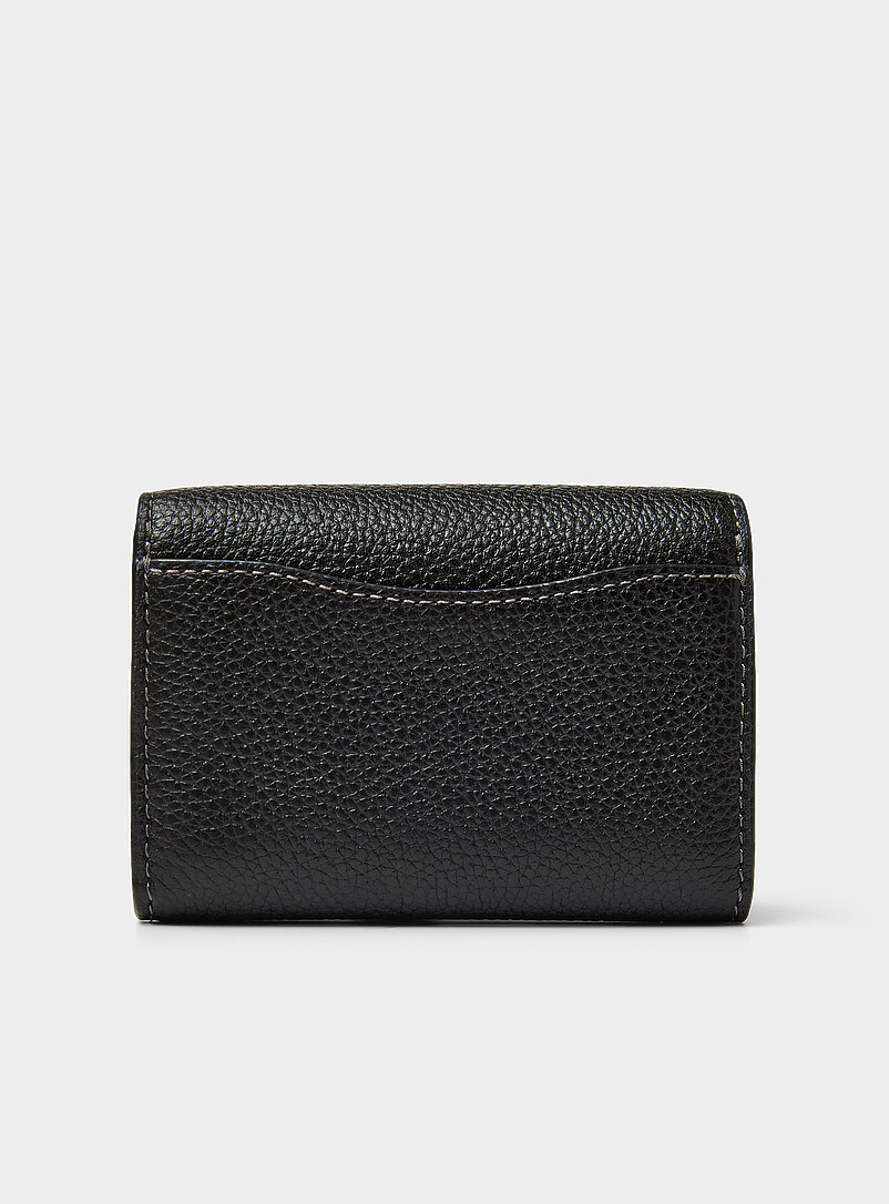 Coach Black Black minimalist leather bi-fold card holder for women