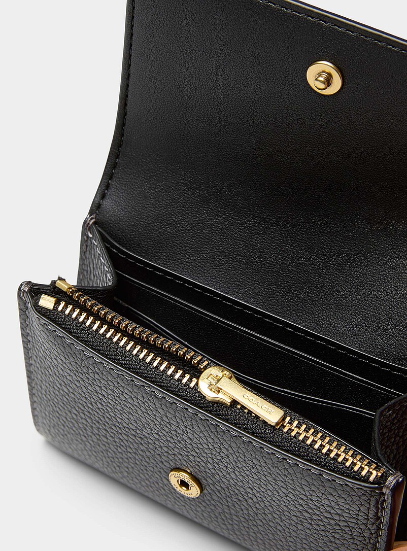 Coach Black Black minimalist leather bi-fold card holder for women