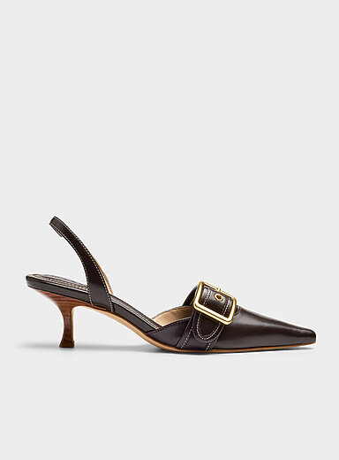Coach Chocolate/Espresso Margot gold-tone buckle slingback pumps Women for women
