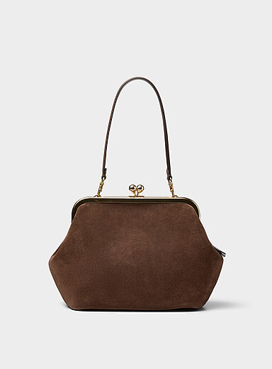 Kisslock 27 chocolate suede bag