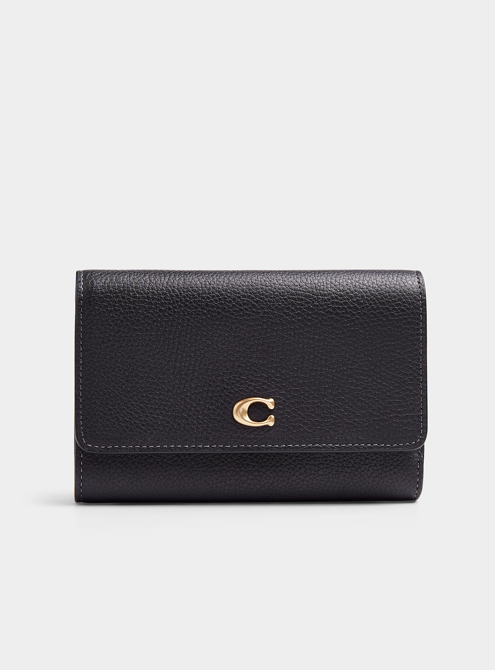 Coach Signature Leather Flap Wallet In Black