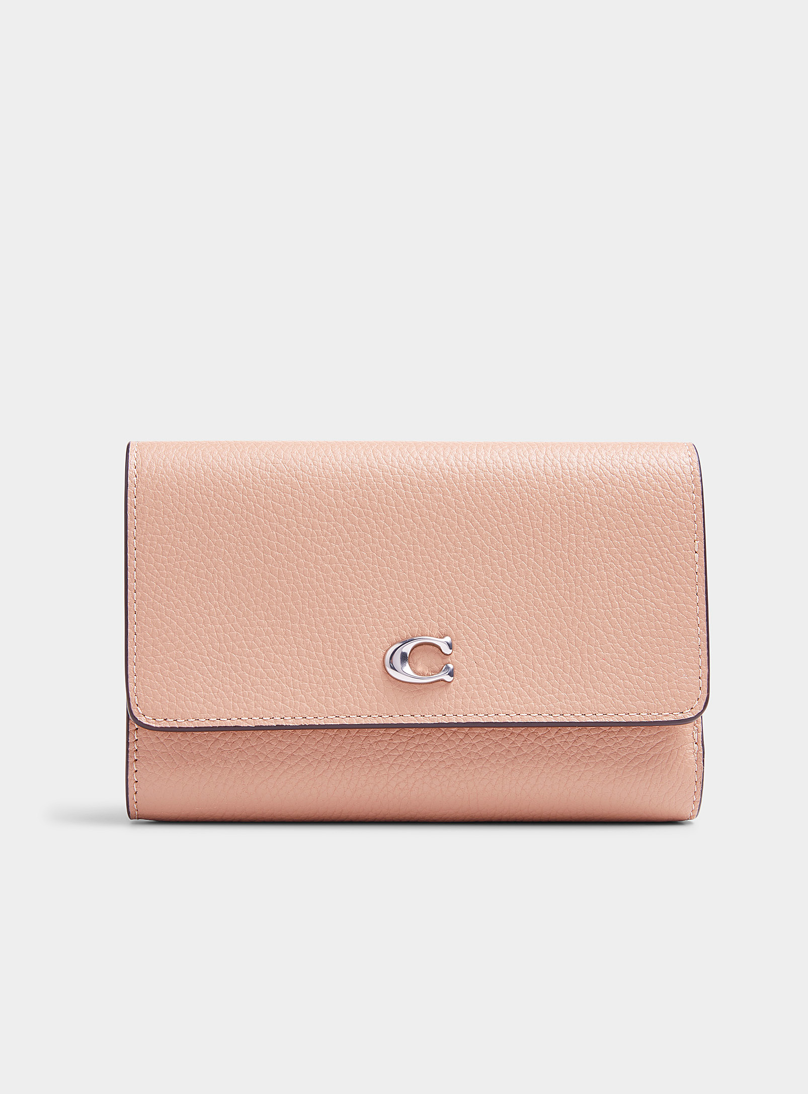Coach Signature Leather Flap Wallet In Pink