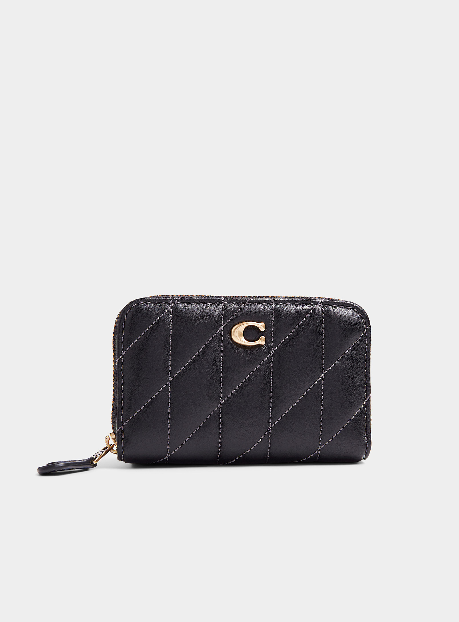 Coach Small Geometric Quilted Leather Wallet In Black