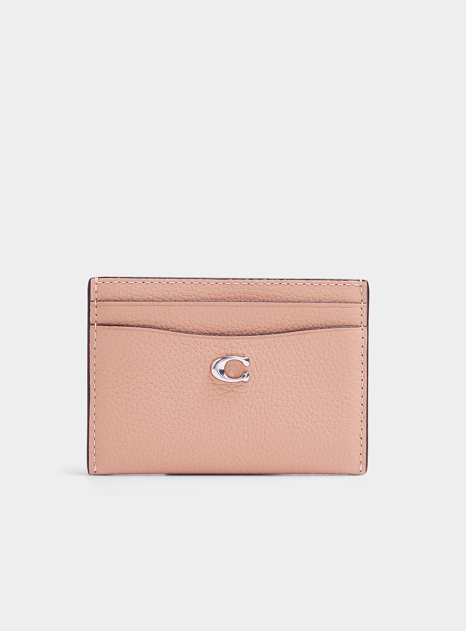 Coach Monogram Leather Card Case In Dusky Pink