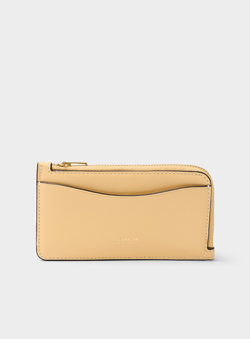 Butter yellow leather card holder product image (primary)