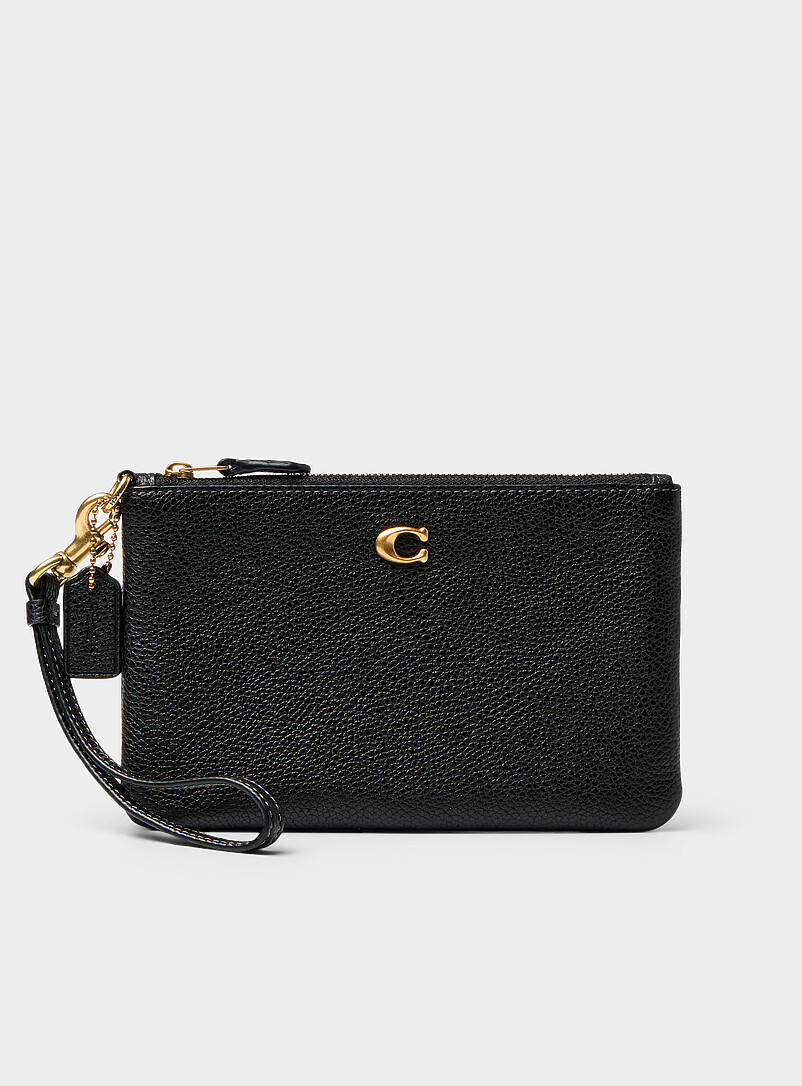 Leather zip clutch with wrist strap product image (primary)