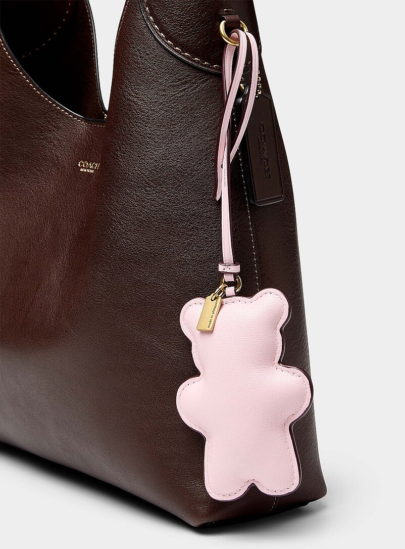 Leather pink teddy bear bag charm product image (primary)