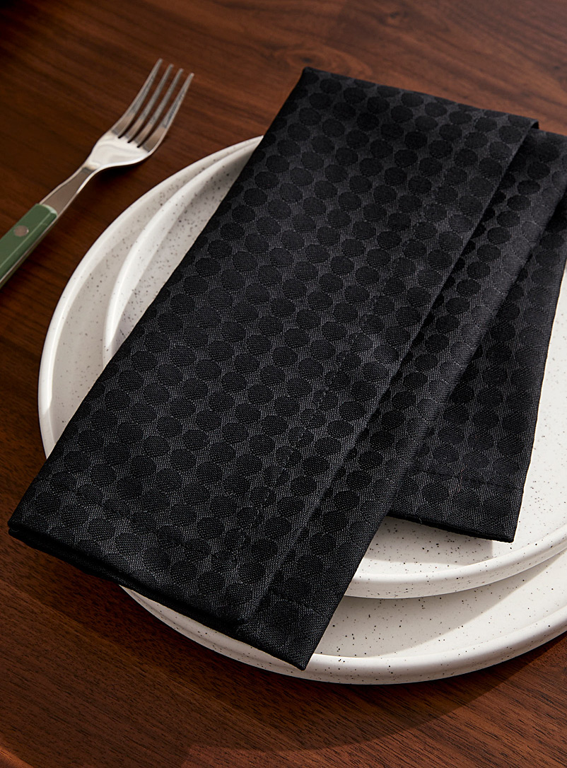 Simons Maison: La serviette de table jacquard pois noirs Noir