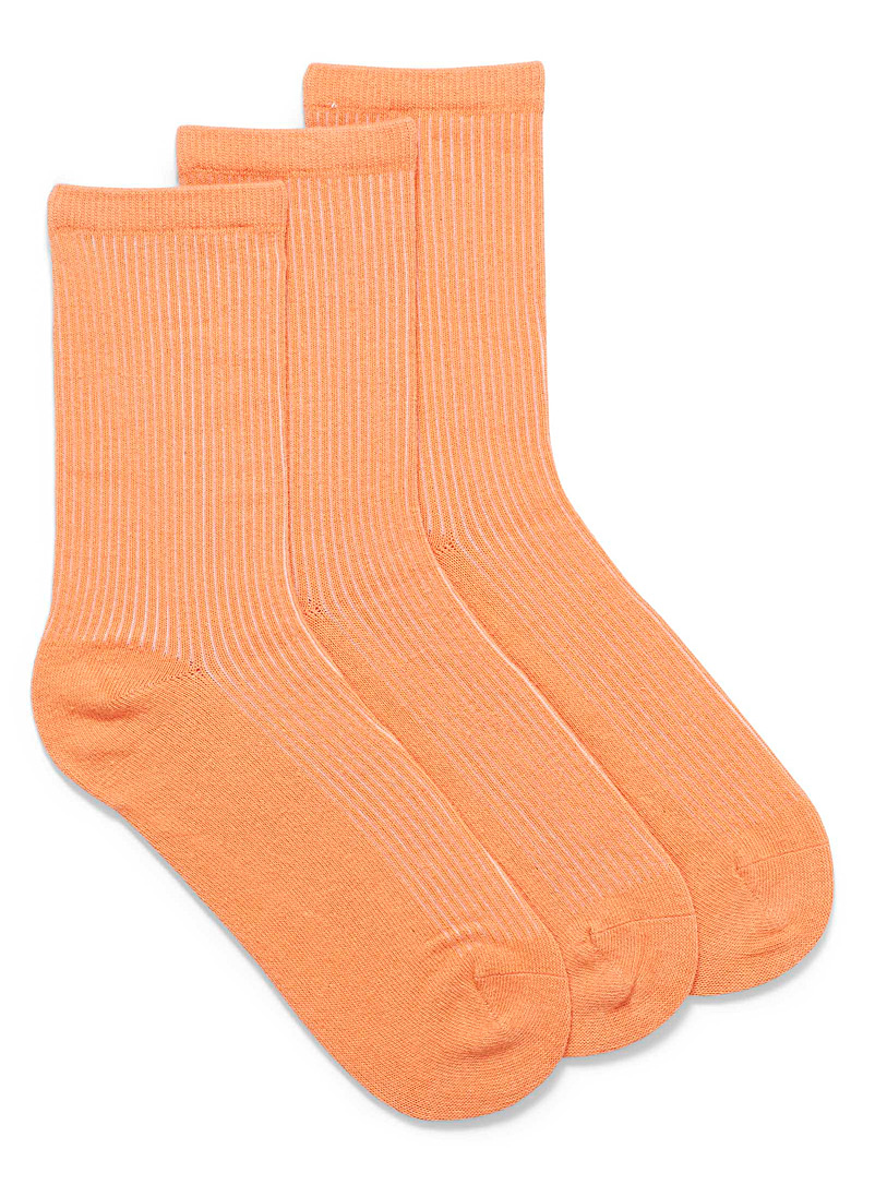 Simons Light Orange Ultra-soft ribbed socks Set of 3 for women
