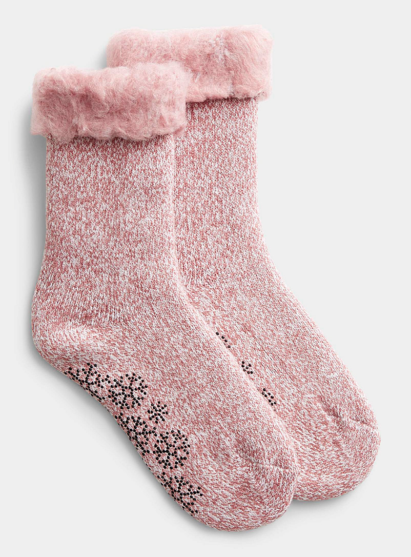 Simons Dusky Pink Ultra-brushed underside heathered knit sock for women