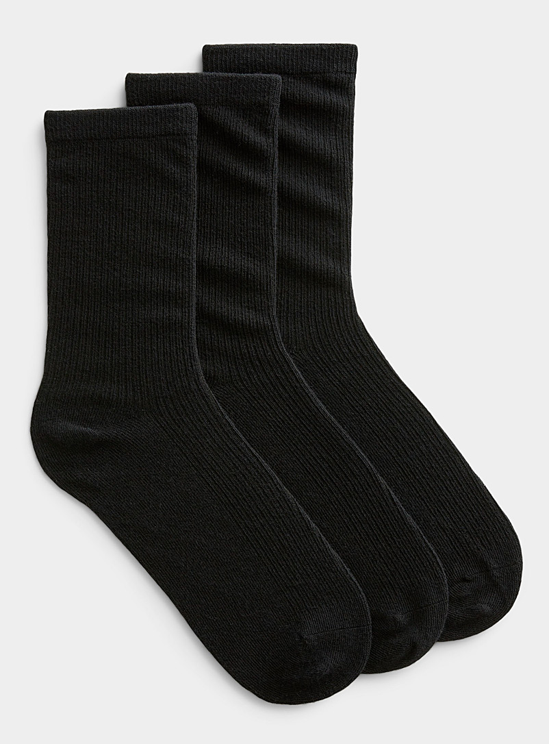 Simons Black Solid ribbed socks Set of 3 for women