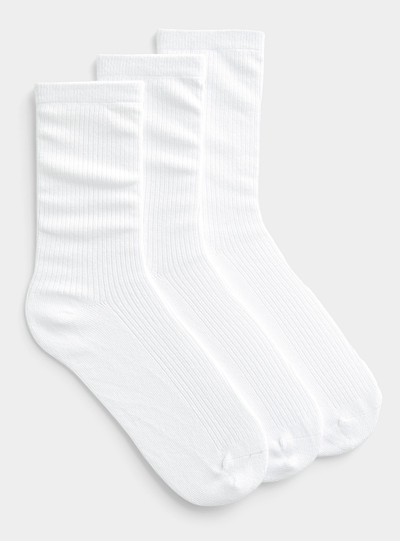 Simons White Solid ribbed socks Set of 3 for women