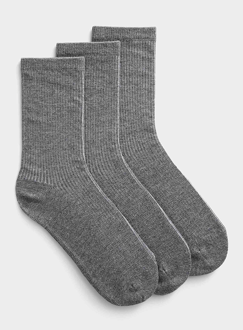 Simons: Les chaussettes côtelées unies Ensemble de 3 Gris pour femme
