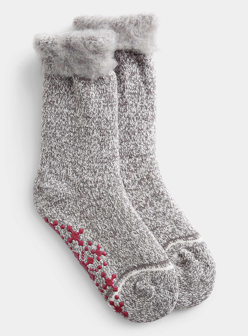 Simons Charcoal Ultra-brushed underside heathered knit socks for women