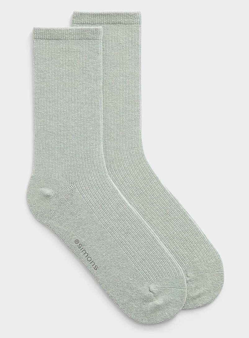 Simons White Finely ribbed socks for women