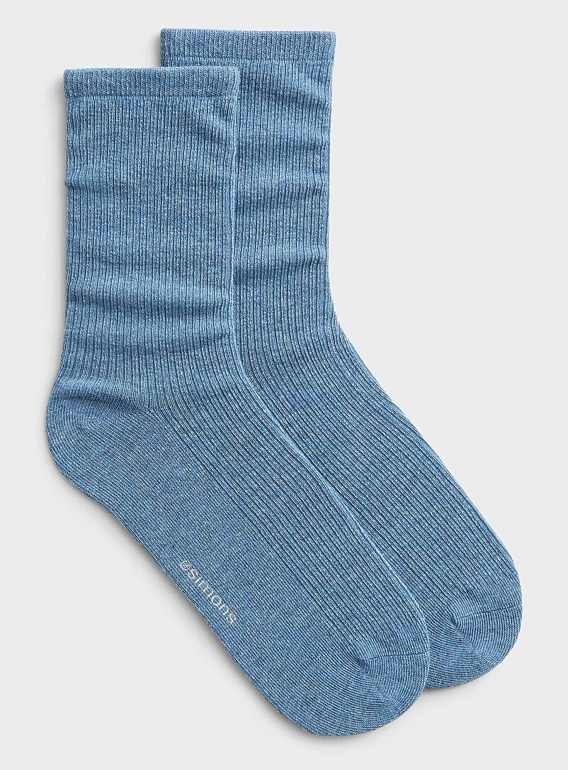 Simons White Finely ribbed socks for women