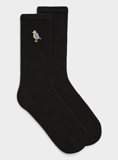 La chaussette c&ocirc;tel&eacute;e animaux brod&eacute;s