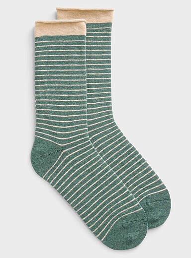 Rolled-hem striped merino wool socks