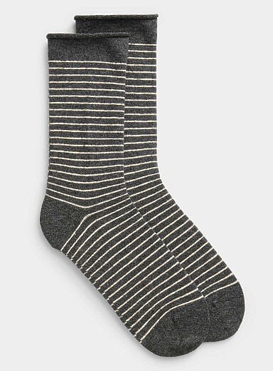La chaussette laine m&eacute;rinos ray&eacute;e bord roulott&eacute;e