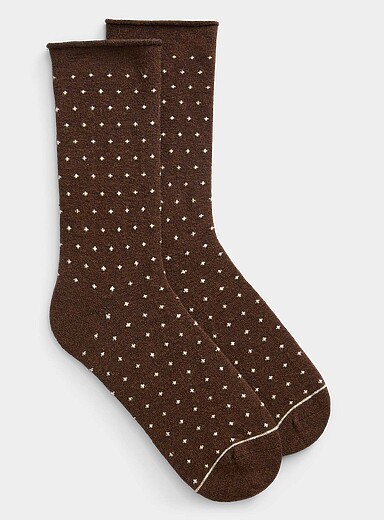 La chaussette laine m&eacute;rinos petits pois bord roulott&eacute;e