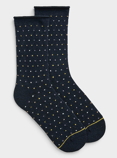 Rolled-hem pin dot merino wool socks
