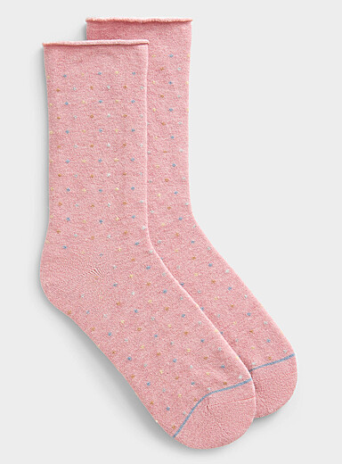 Rolled-hem pin dot merino wool socks