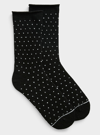 Rolled-hem pin dot merino wool socks