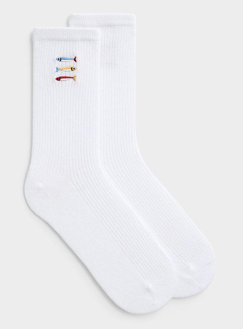 Embroidered Animal Ribbed Socks