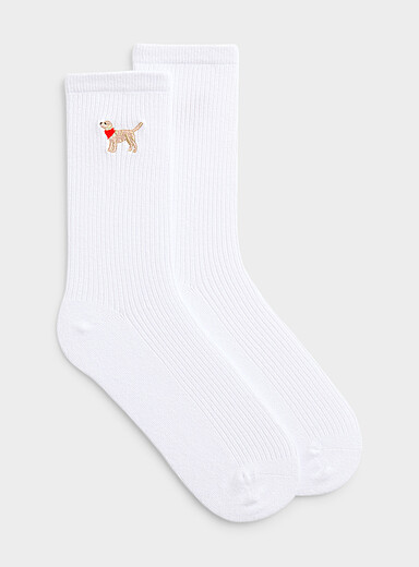 La chaussette c&ocirc;tel&eacute;e chien brod&eacute; <b>En soutien &agrave; la Fondation Mira</b>