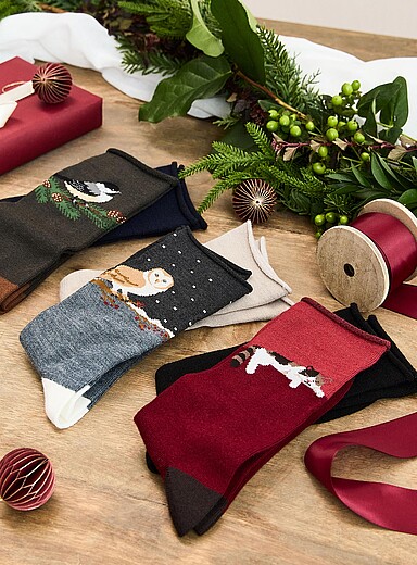 Les chaussettes animal/unie laine m&eacute;rinos m&eacute;lang&eacute;e Ensemble de 2
