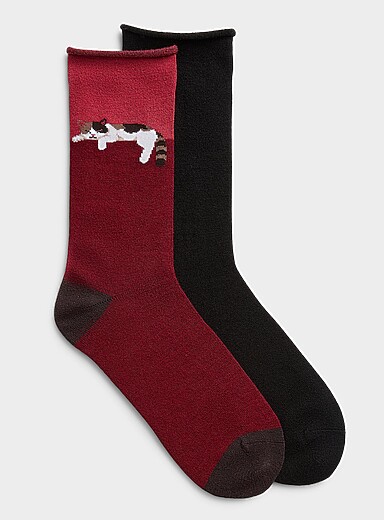 Les chaussettes animal/unie laine m&eacute;rinos m&eacute;lang&eacute;e Ensemble de 2