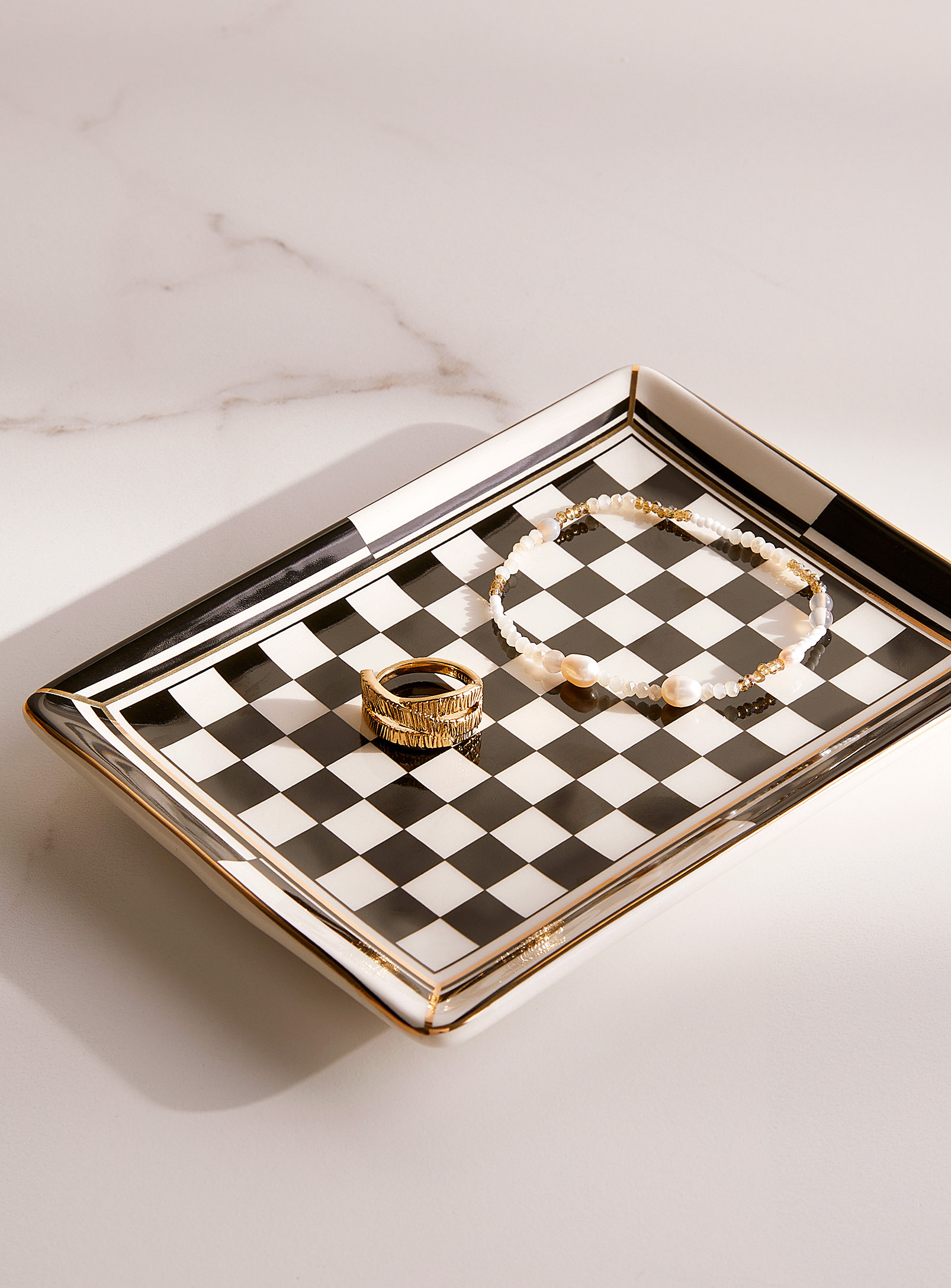 Simons Maison Checkerboard Small Tray In Black And White