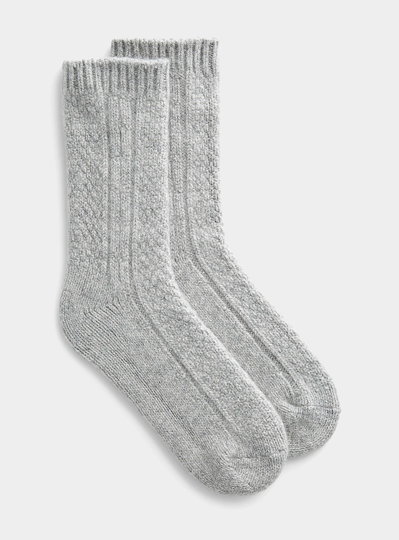 Simons Grey Pure cashmere textured knit socks for women