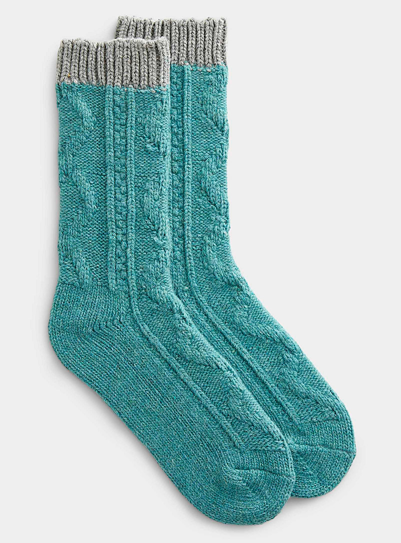 Simons: La chaussette tricot bordure contraste Sarcelle-turquoise-aqua pour femme