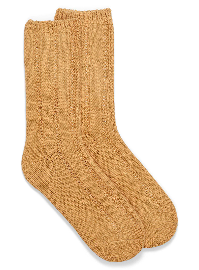 Simons Golden Yellow Solid knit socks for women