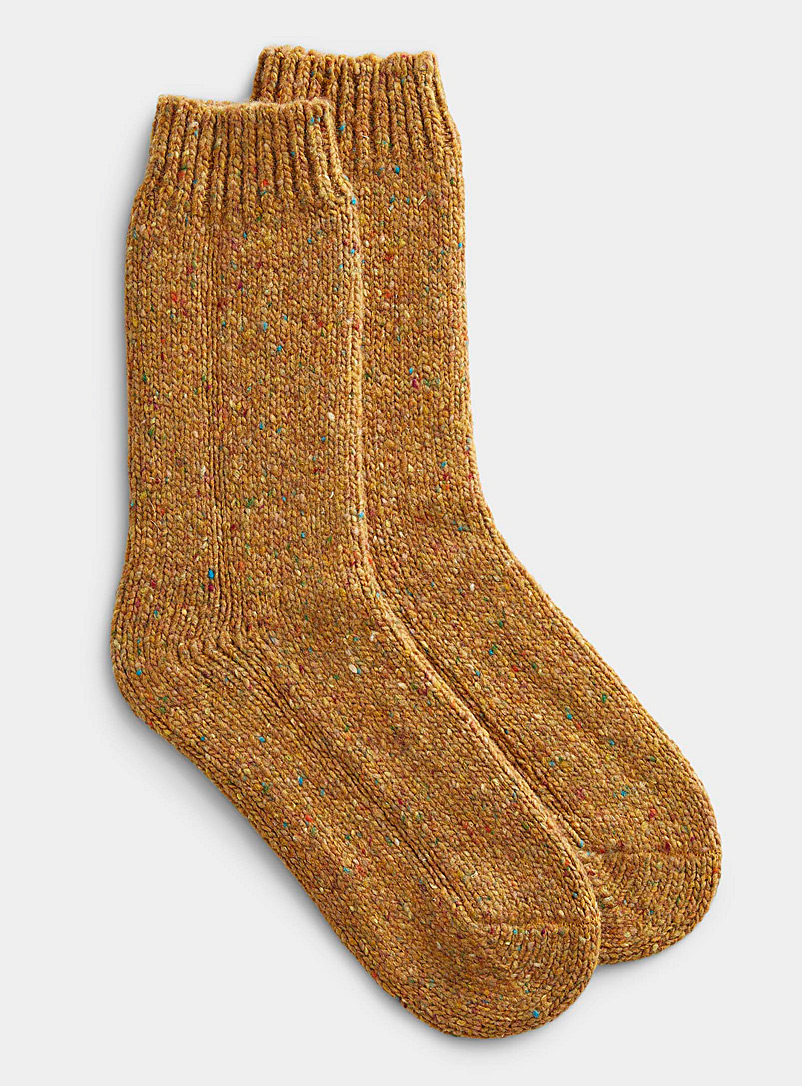Simons Dark Yellow Colourful confetti wool sock for women